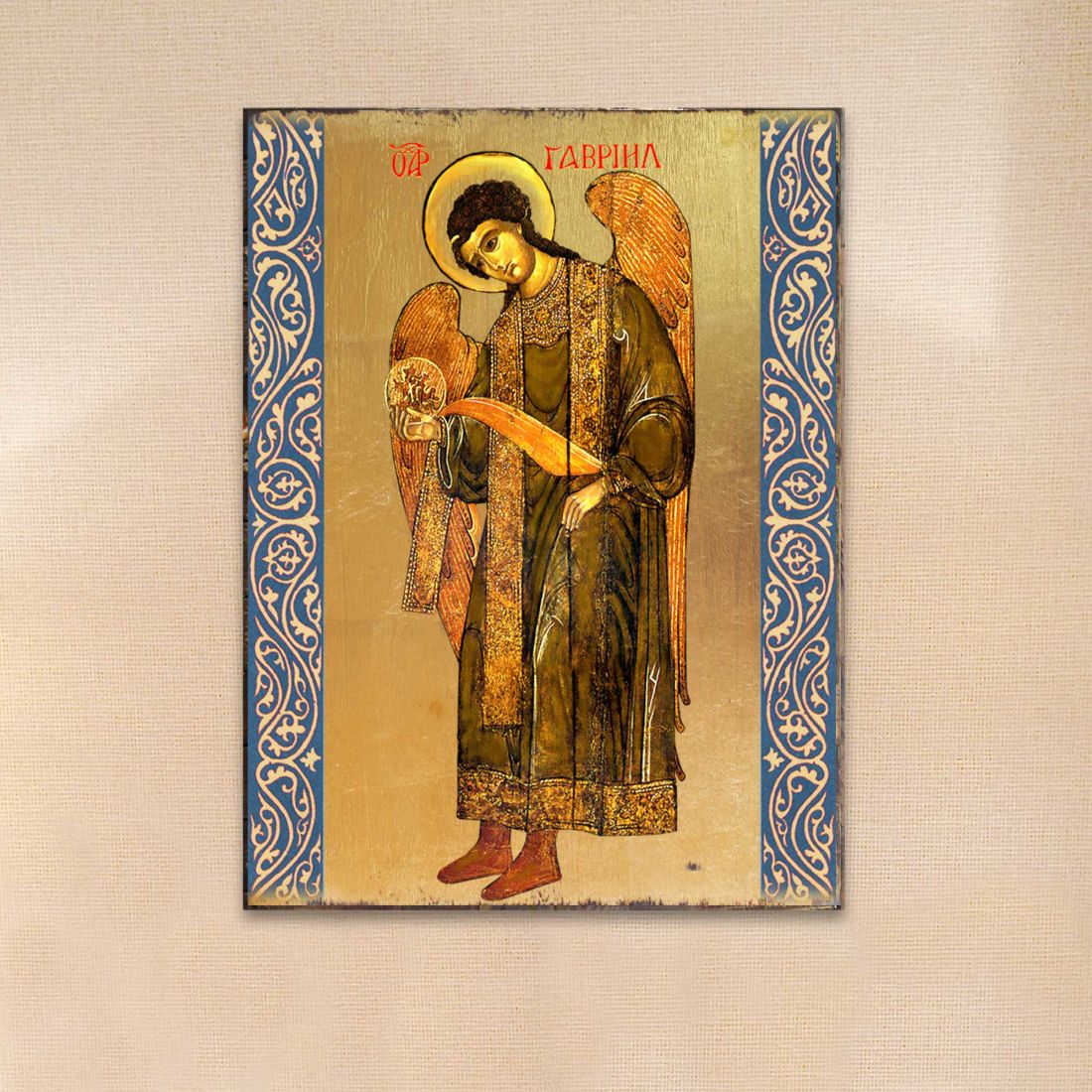 85041-12 12 x 9 in. Saint Gabriel the Archangel Wooden Gold Plated Religious Christian Sacred Icon Wall Decor - Medium