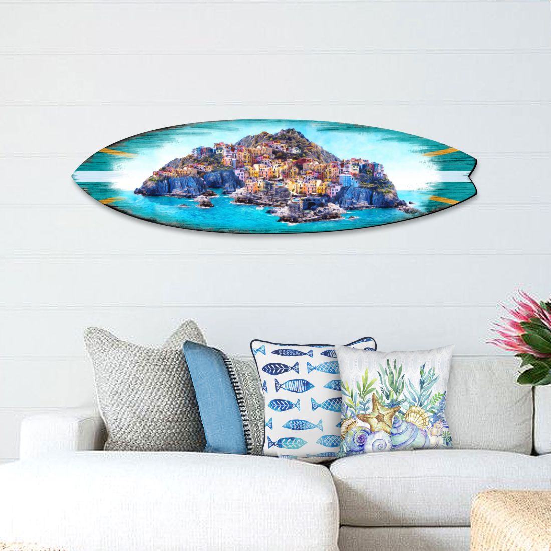 36 x 10 x 1 in. Island Surfboard Coastal Door Hanger Wall Decor - Medium