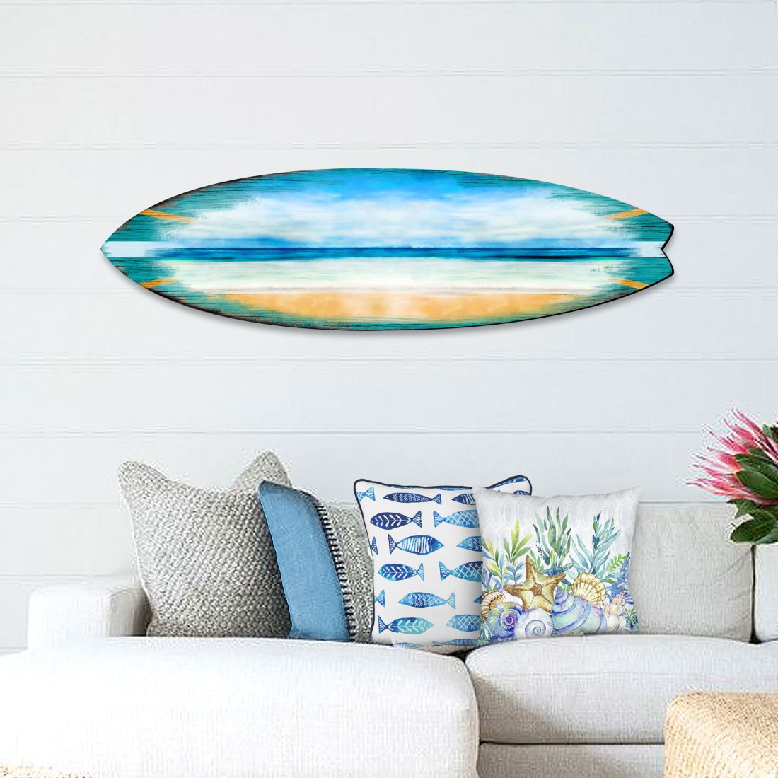 36 x 10 x 1 in. Ocean Surfboard Coastal Door Hanger Wall Decor - Medium