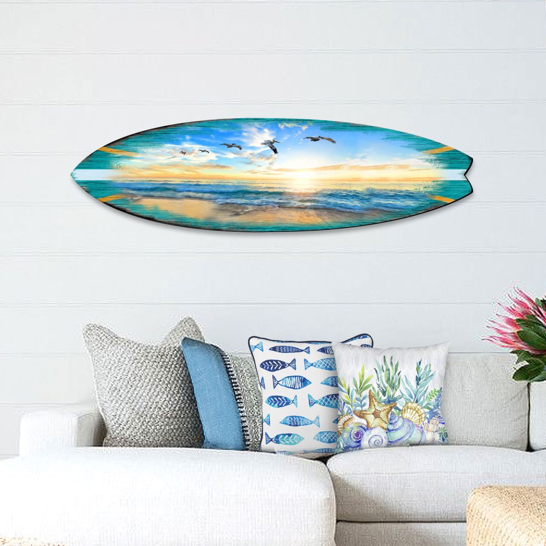 36 x 10 x 1 in. Sunset Surfboard Coastal Door Hanger Wall Decor - Medium