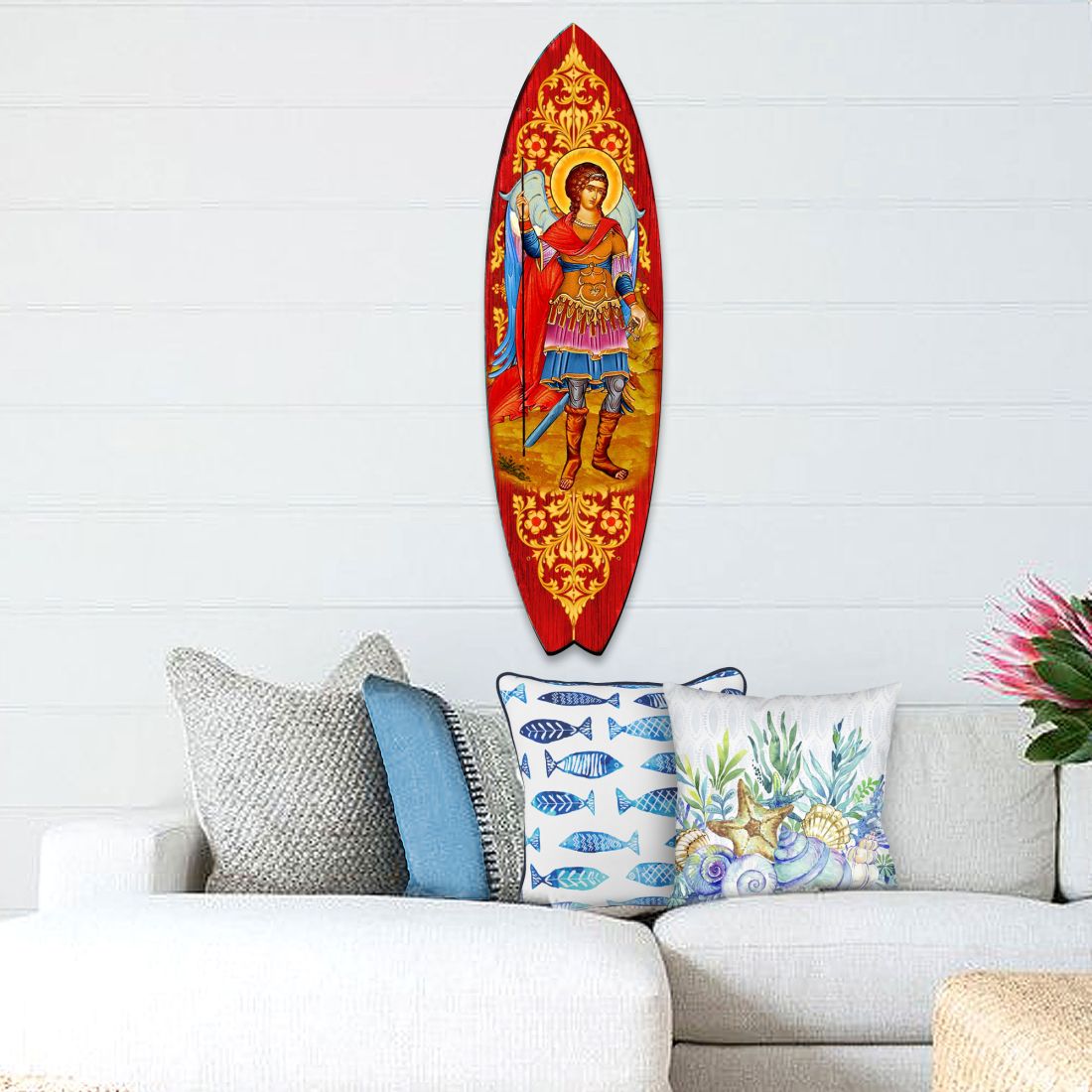 36 x 10 x 1 in. St. Michael Surfboard Coastal Door Hanger Wall Decor - Medium