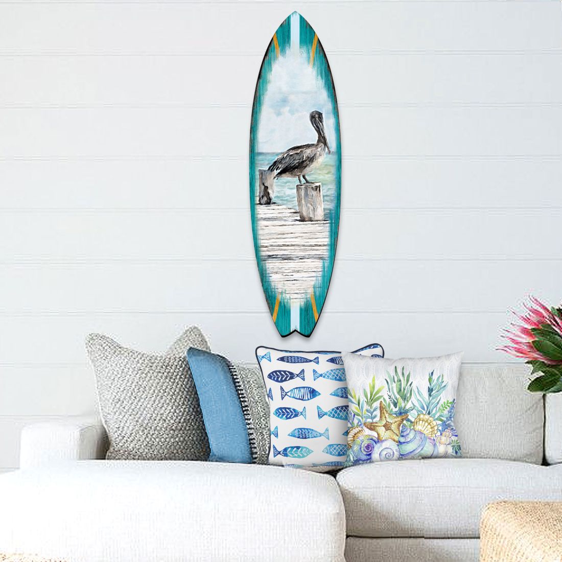 36 x 10 x 1 in. Pelican Surfboard Coastal Door Hanger Wall Decor - Medium