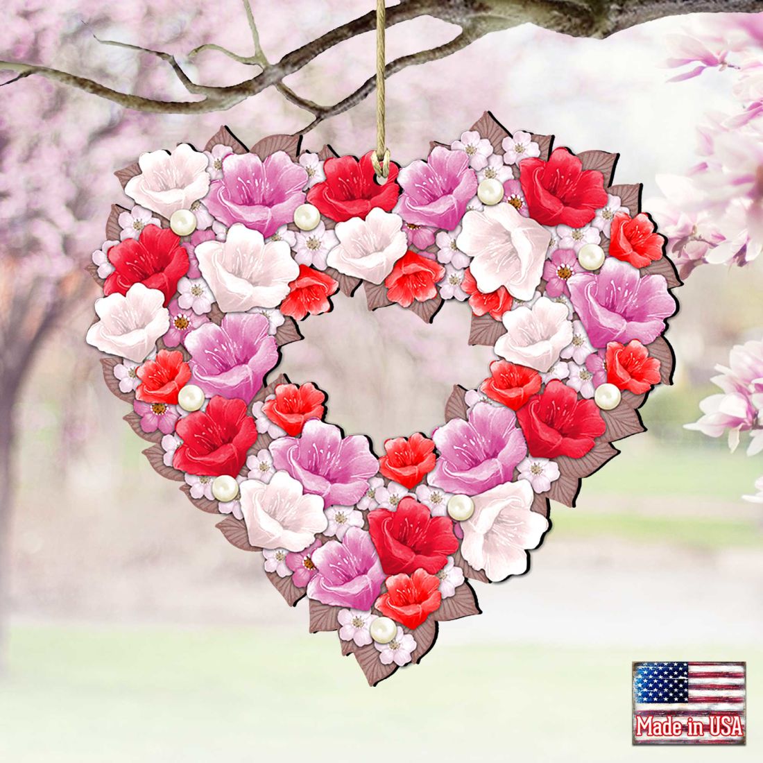 8185308-2M 12 x 9 in. Happy Mothers Day Flower Heart Holiday Outdoor Decor Large Ornaments