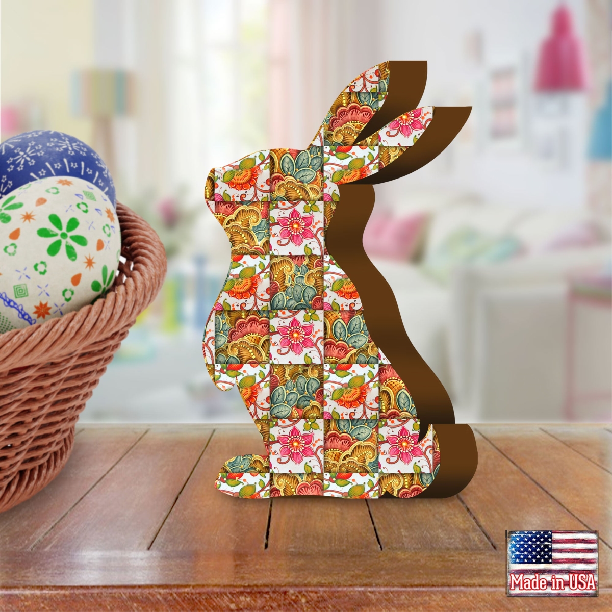 Picture of Designocracy 8154424S 5.5 x 3 in. Quilted Flower Bunny Decorative Figurine