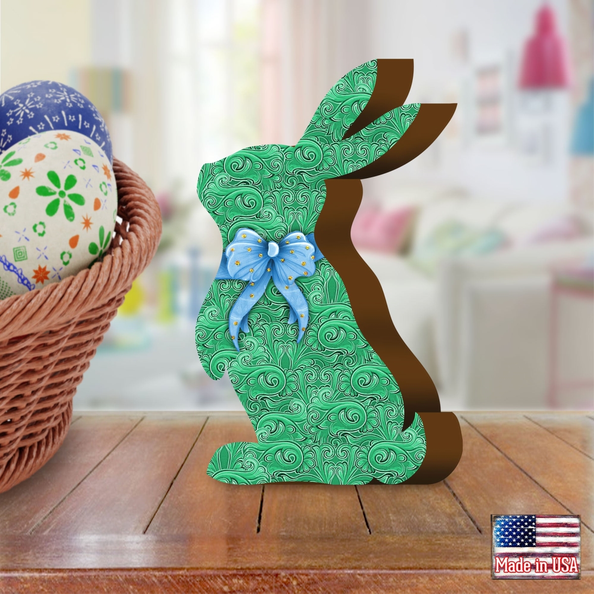 Picture of Designocracy 8154425S 5.5 x 3 in. Quilted Green Bunny Decorative Figurine