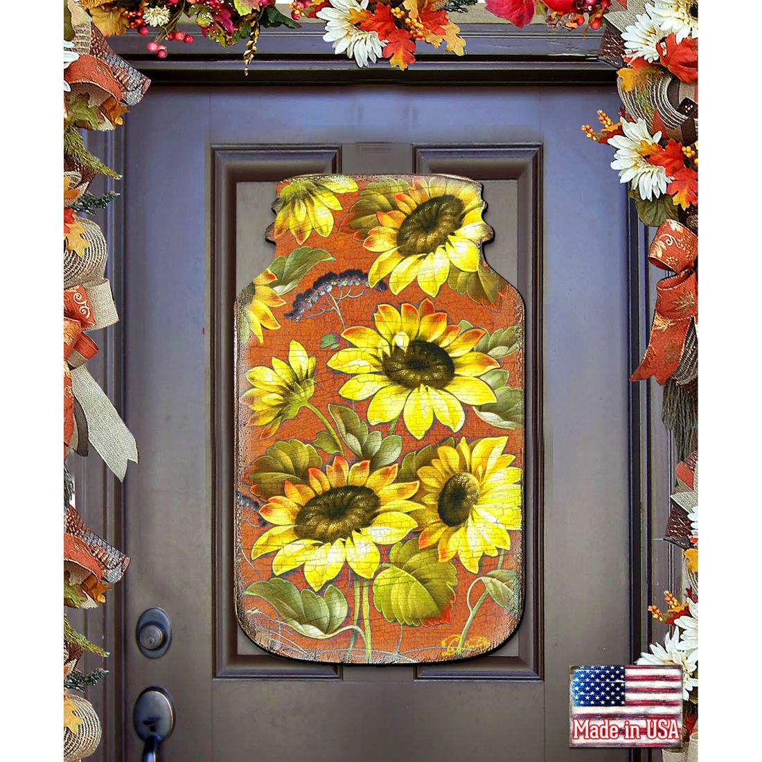 24 x 18 in. Sunflower Mason Jar Halloween Door Decor
