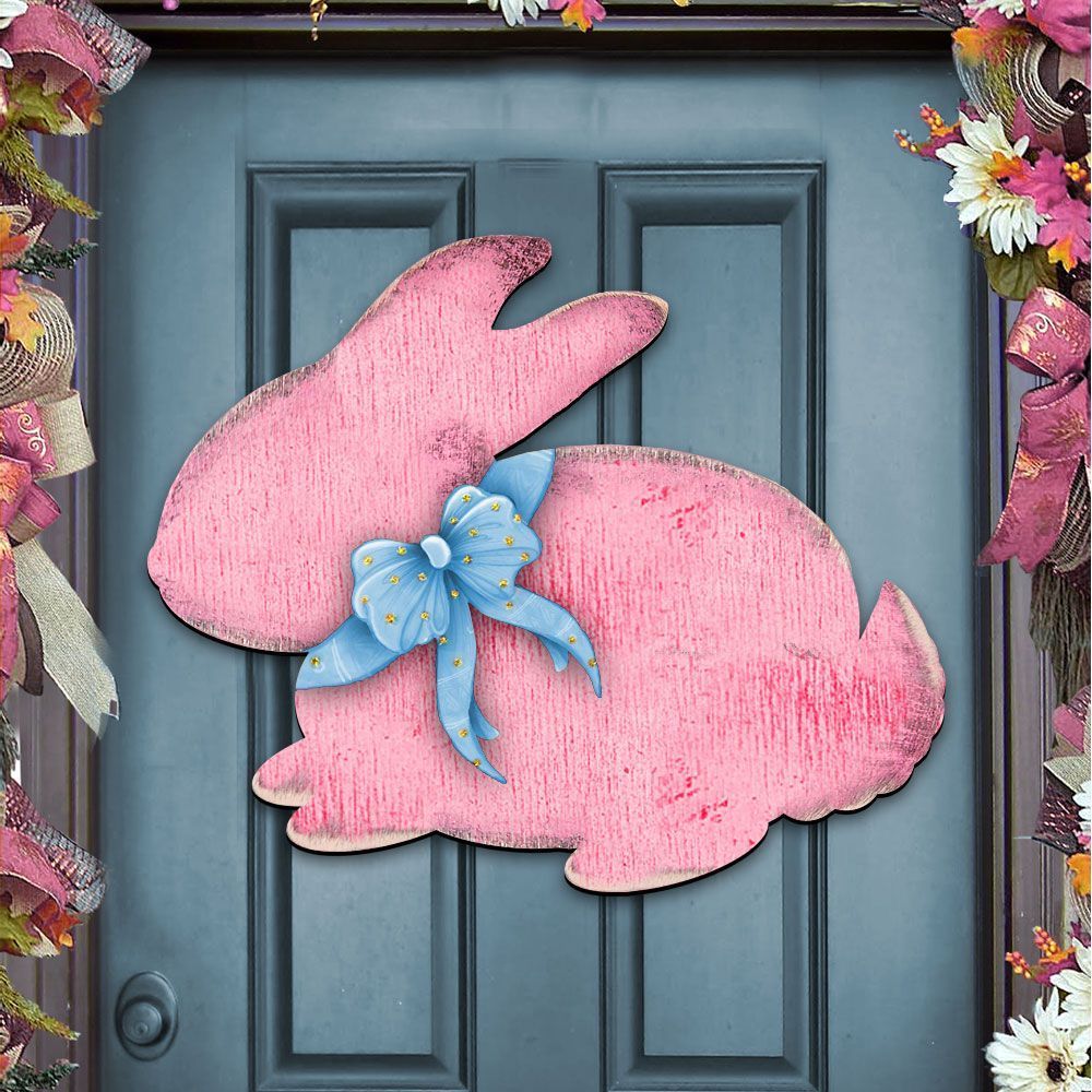987211H 24 x 18 in. Pink Bunny Rabbit Easter Door Decor