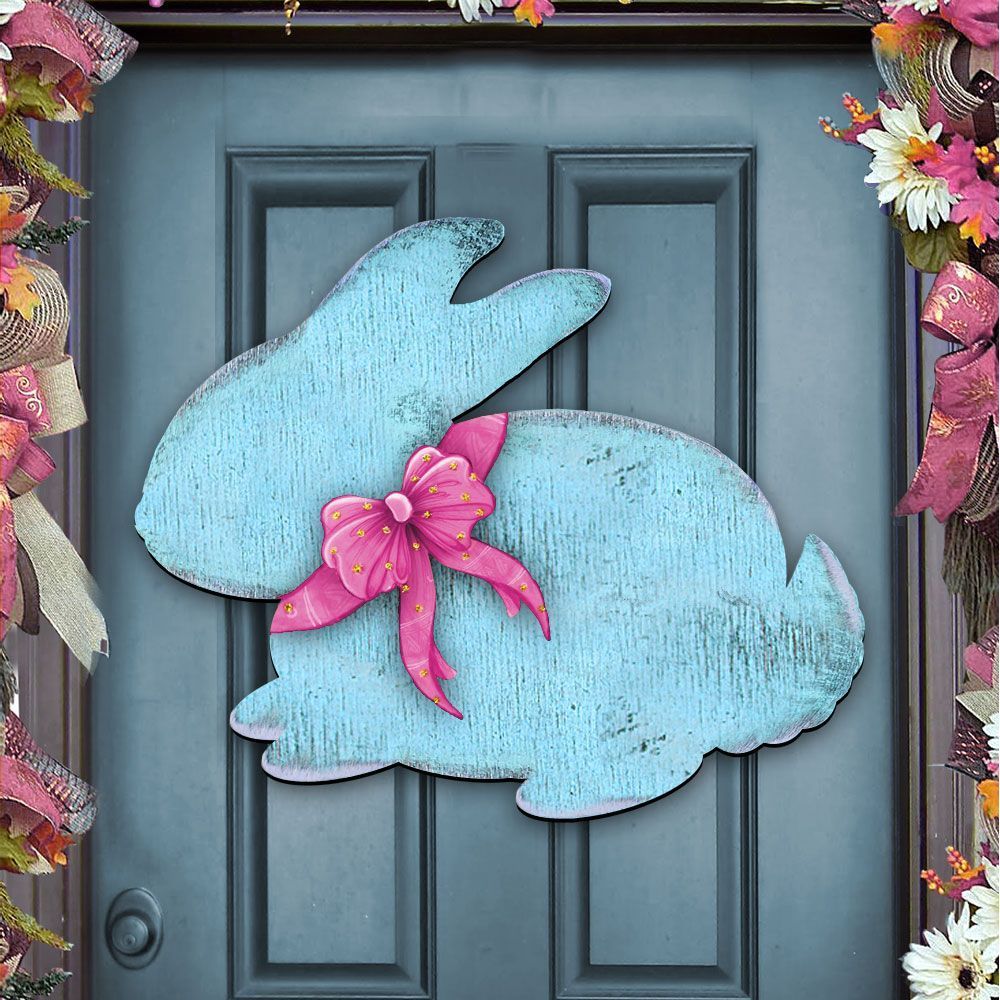24 x 18 in. Blue Bunny Rabbit Easter Door Decor