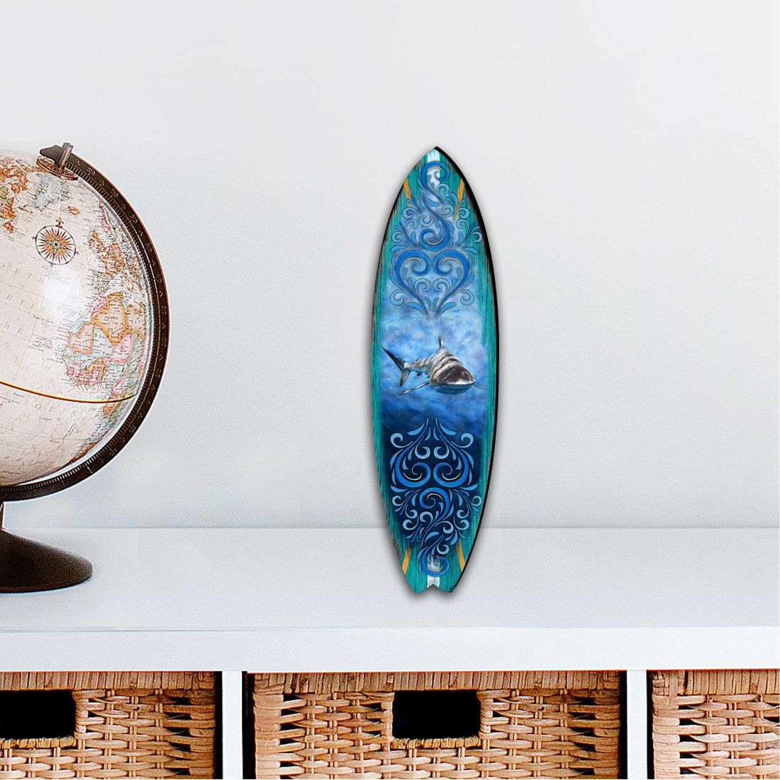 20 x 5.5 in. Shark Surfboard Coastal Outdoor Decor Large Ornaments