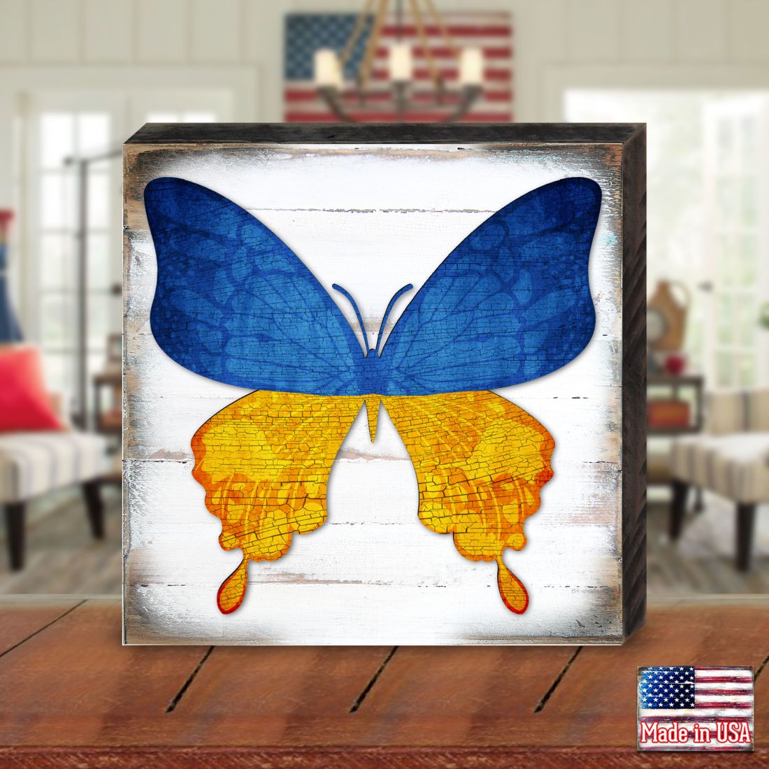 6 x 6 in. Ukraine Butterfly Wooden Wall Decor