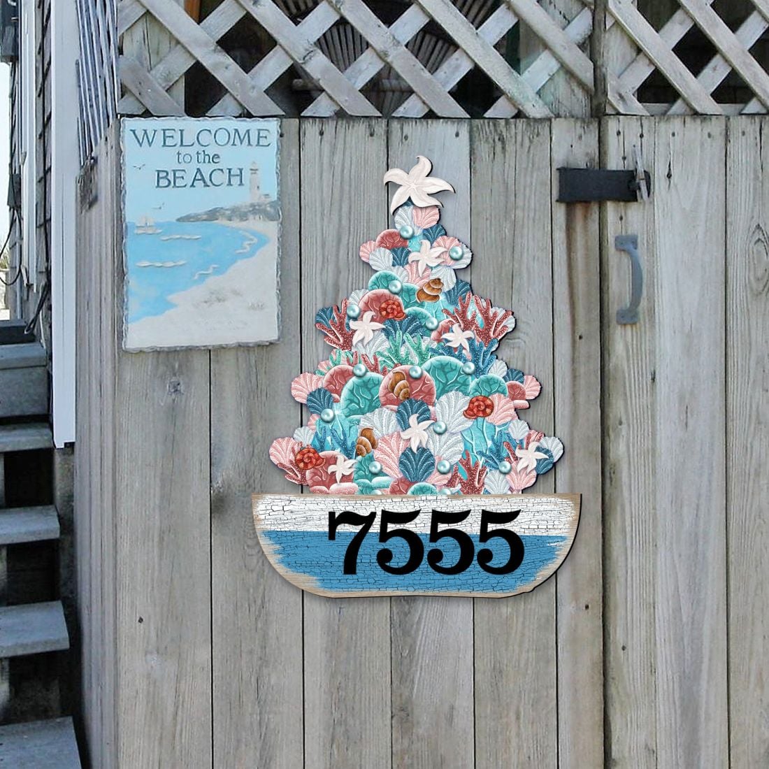 18 in. Coastal Tree Boat House Number Sign Decor