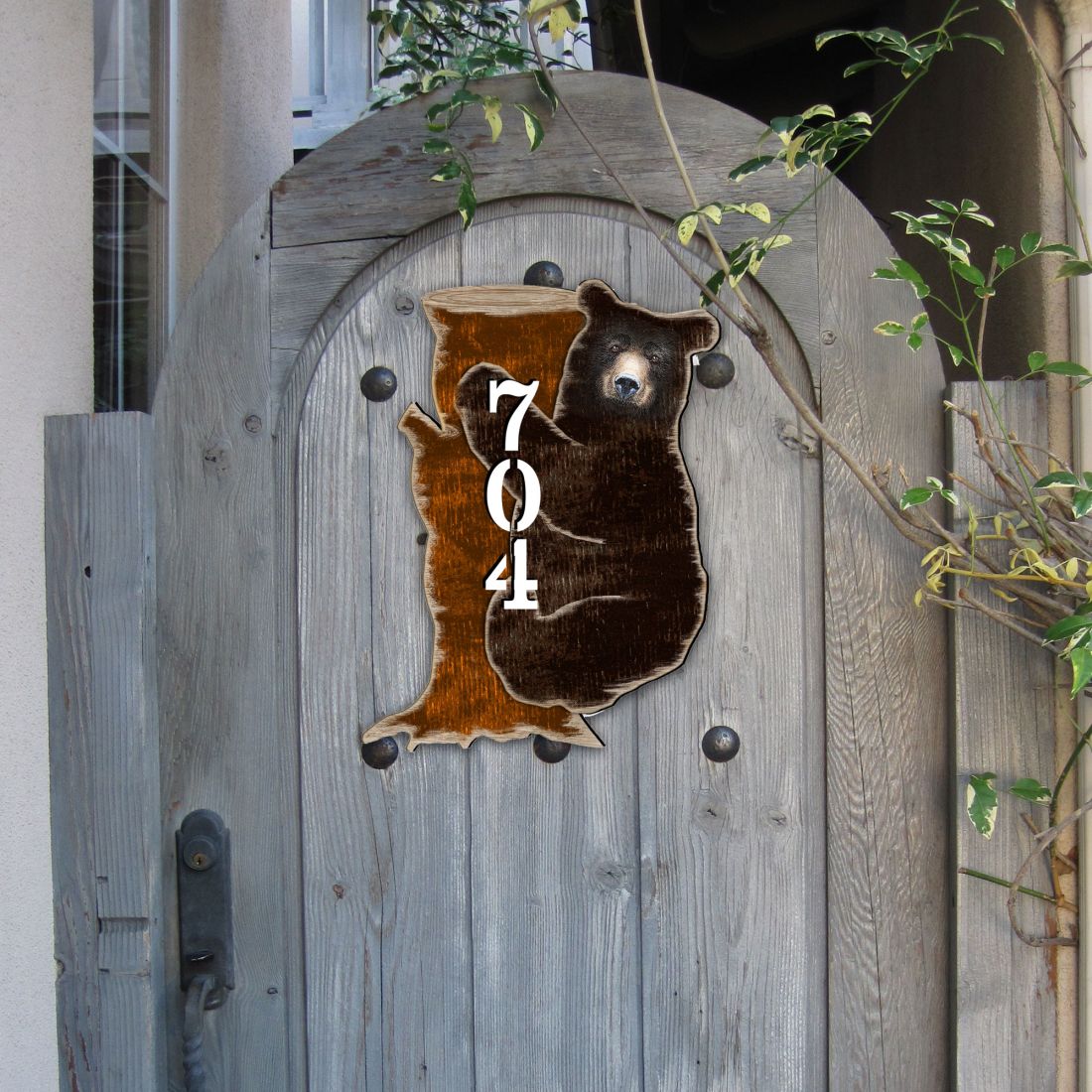 18 in. Bear on the Stoop Log Cabin House Number Sign Decor