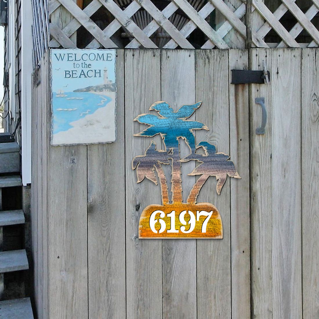 Picture of Designocracy MA8198415-12 12 in. Palm Coastal Trees House Number Sign Decor