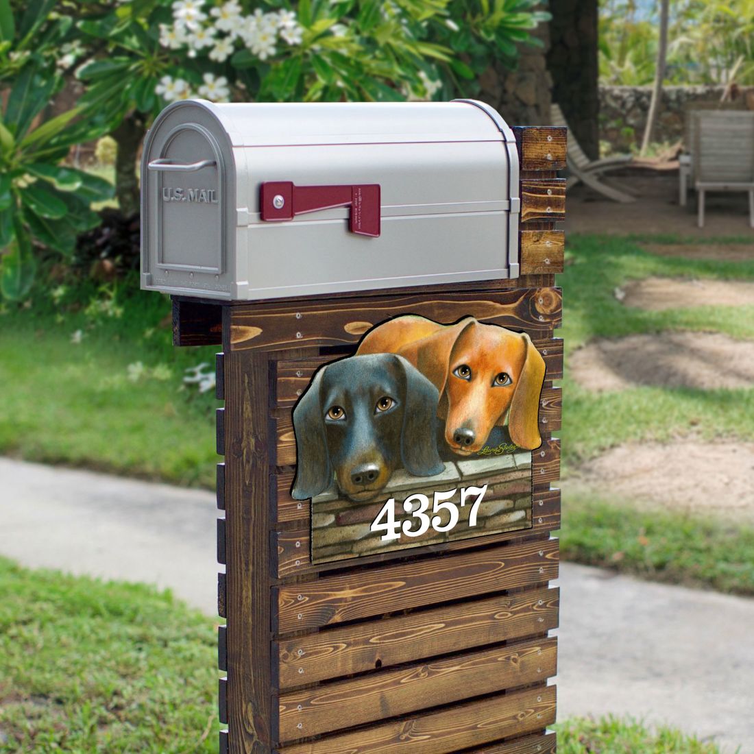 18 in. Dachshund Wooden Custom House Number Sign Decor