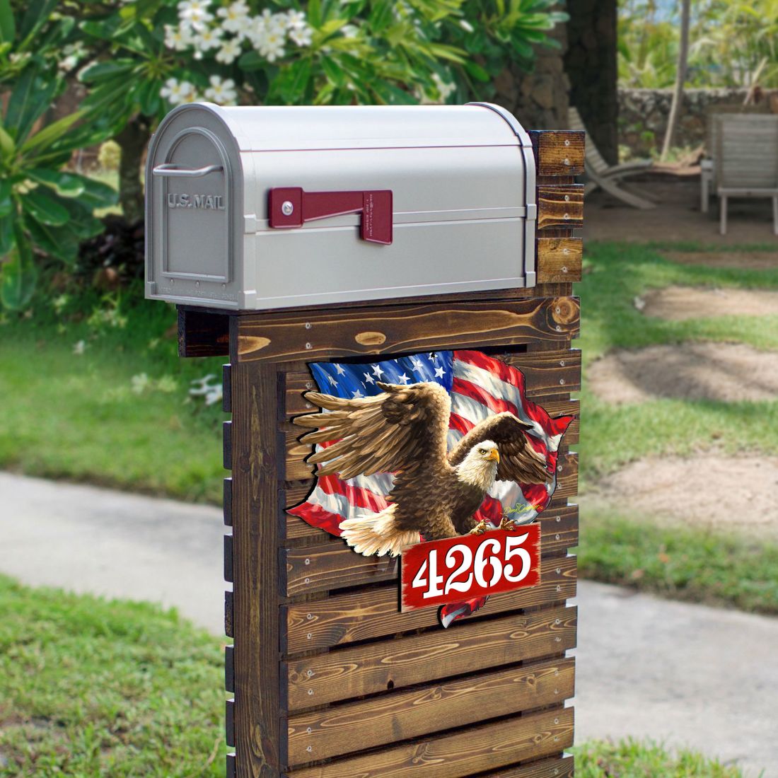 18 in. American Flag Eagle Patriotic House Number Hanging Wall Decor