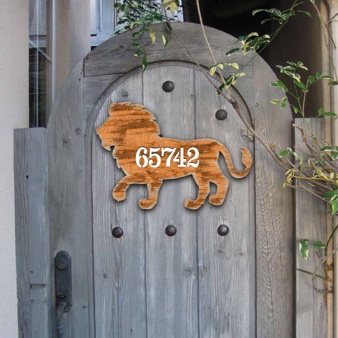 12 in. Lion Wooden Custom House Number Sign Decor
