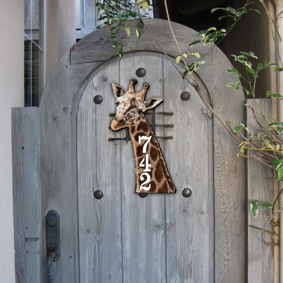 18 in. Giraffe Wooden Custom House Number Sign Decor