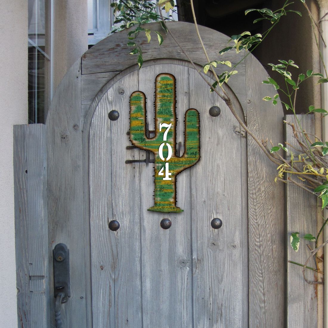18 in. Cactus Wooden Custom House Number Sign Decor
