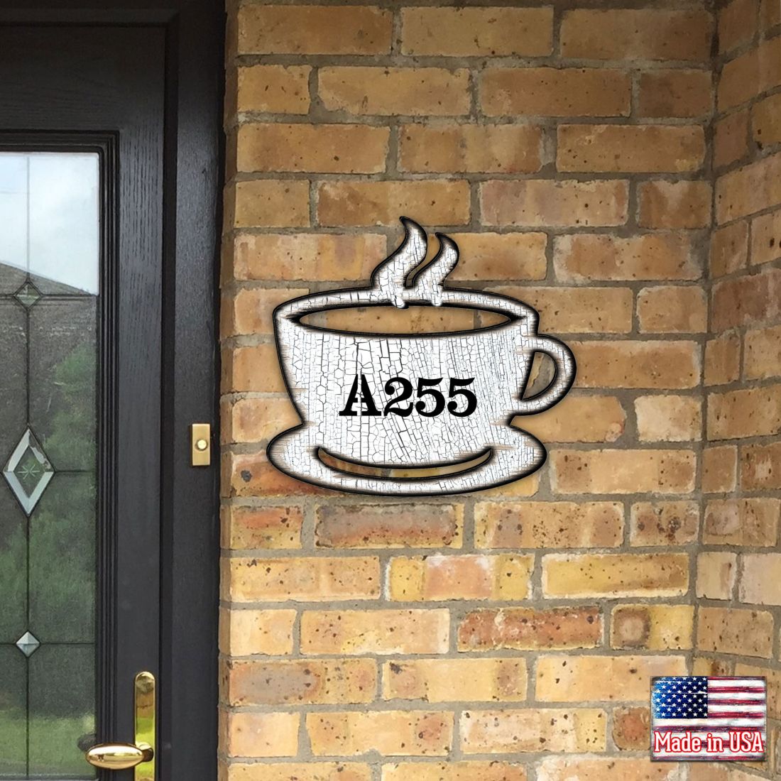 12 in. Tea Cup Wooden Custom House Number Sign Decor