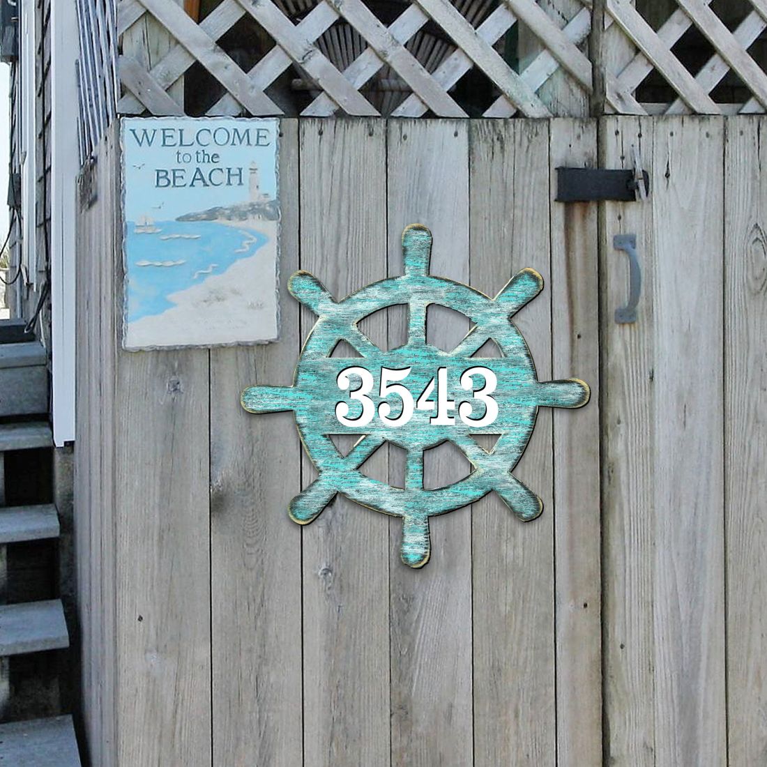18 in. Captain Wheel Coastal House Number Sign Decor