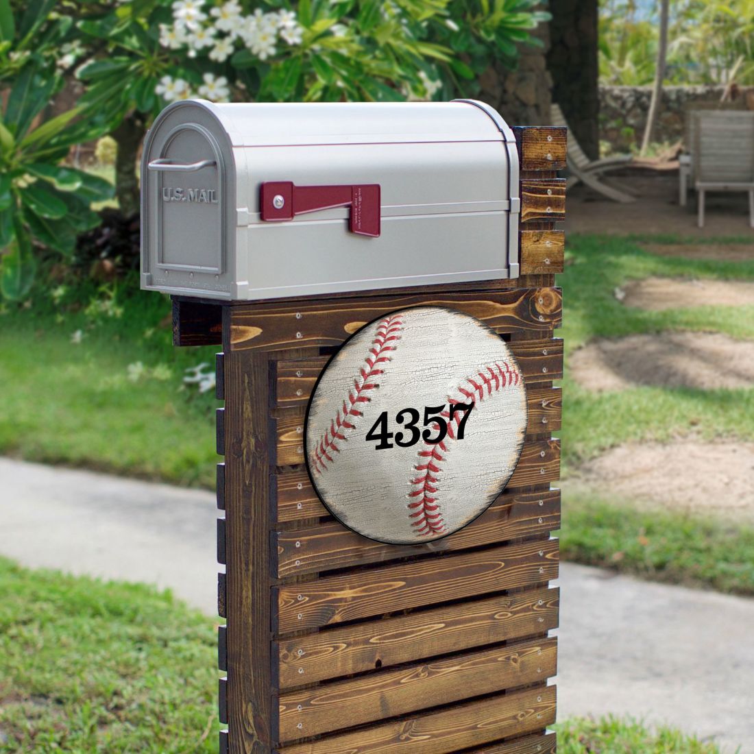 18 in. Baseball Wooden Custom House Number Sign Decor