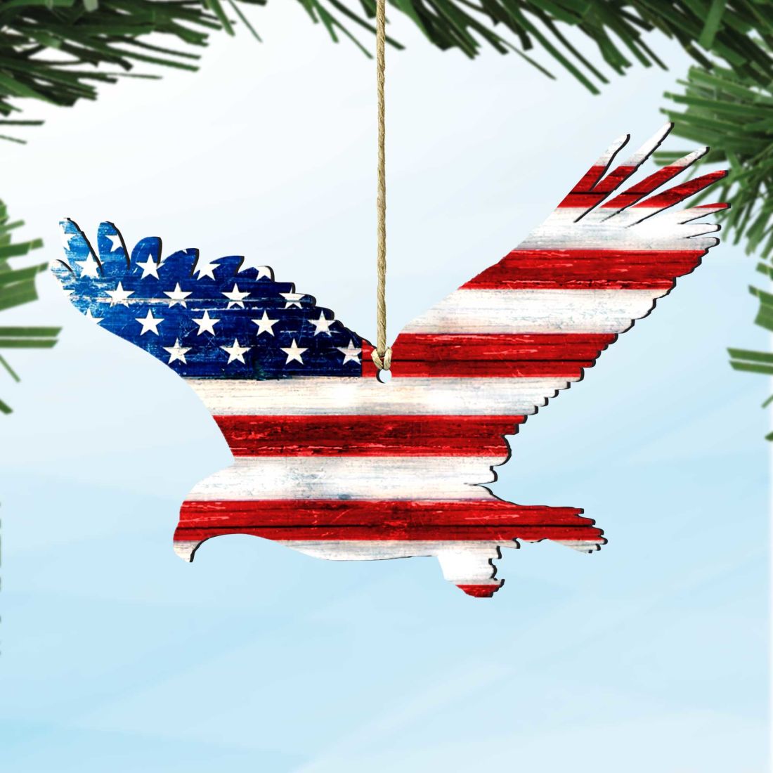 5 x 5.5 in. Eagle Freedom Rustic Wooden Ornaments - Set of 2