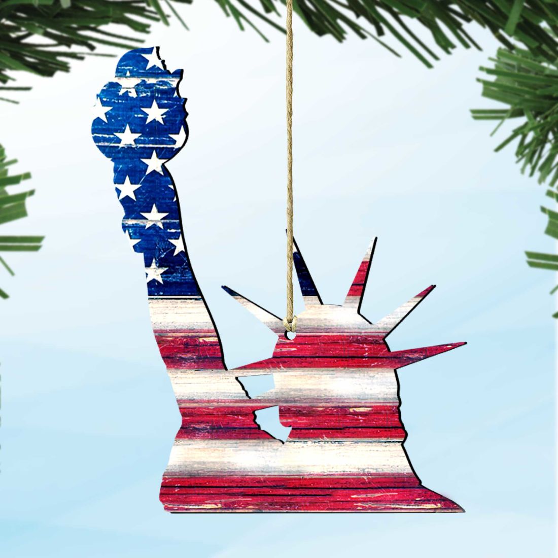 8198918-S2 5 x 5.5 in. Statue of Liberty Rustic Wooden Ornaments - Set of 2