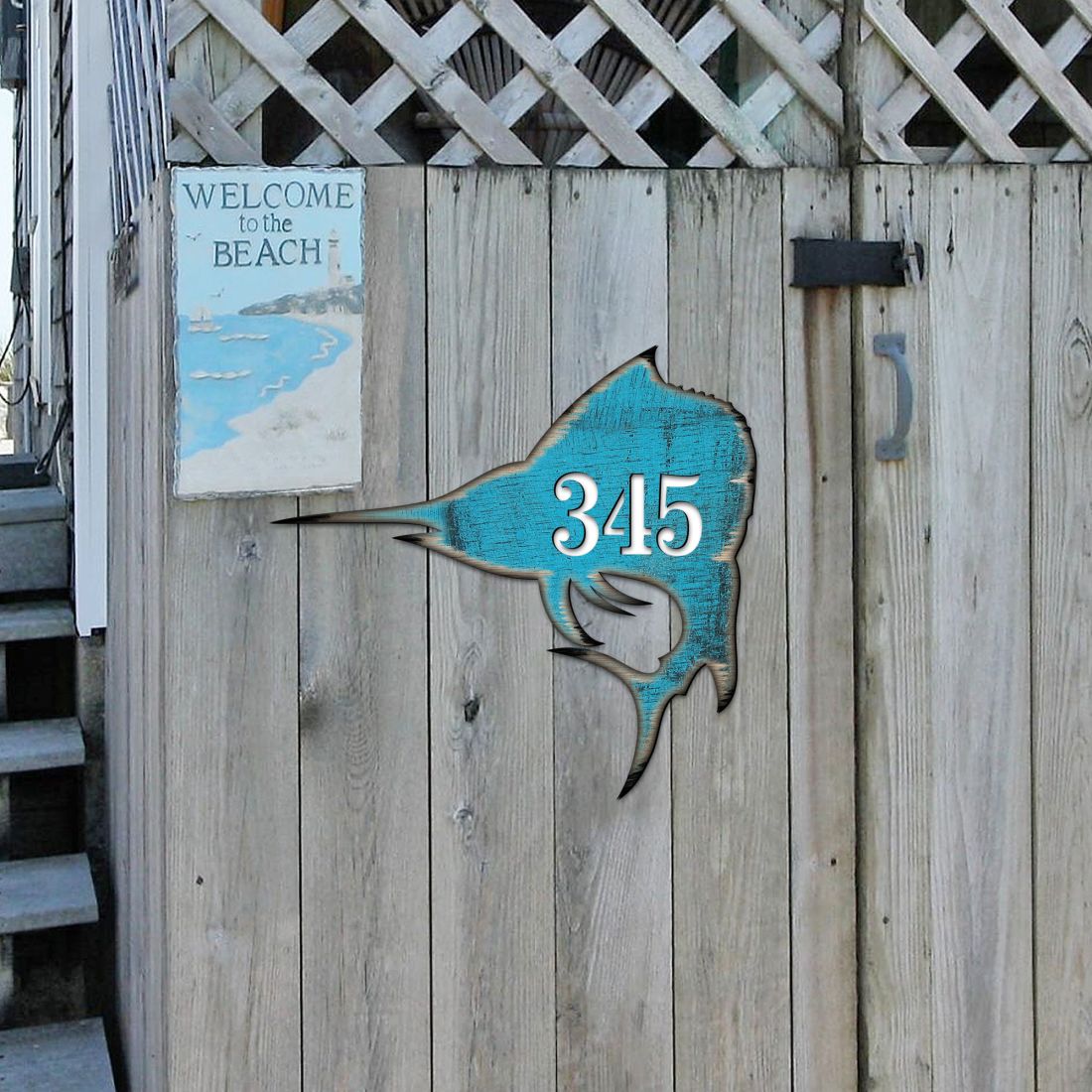 Picture of Designocracy MA98549-18 18 in. Swordfish Coastal House Number Sign Decor