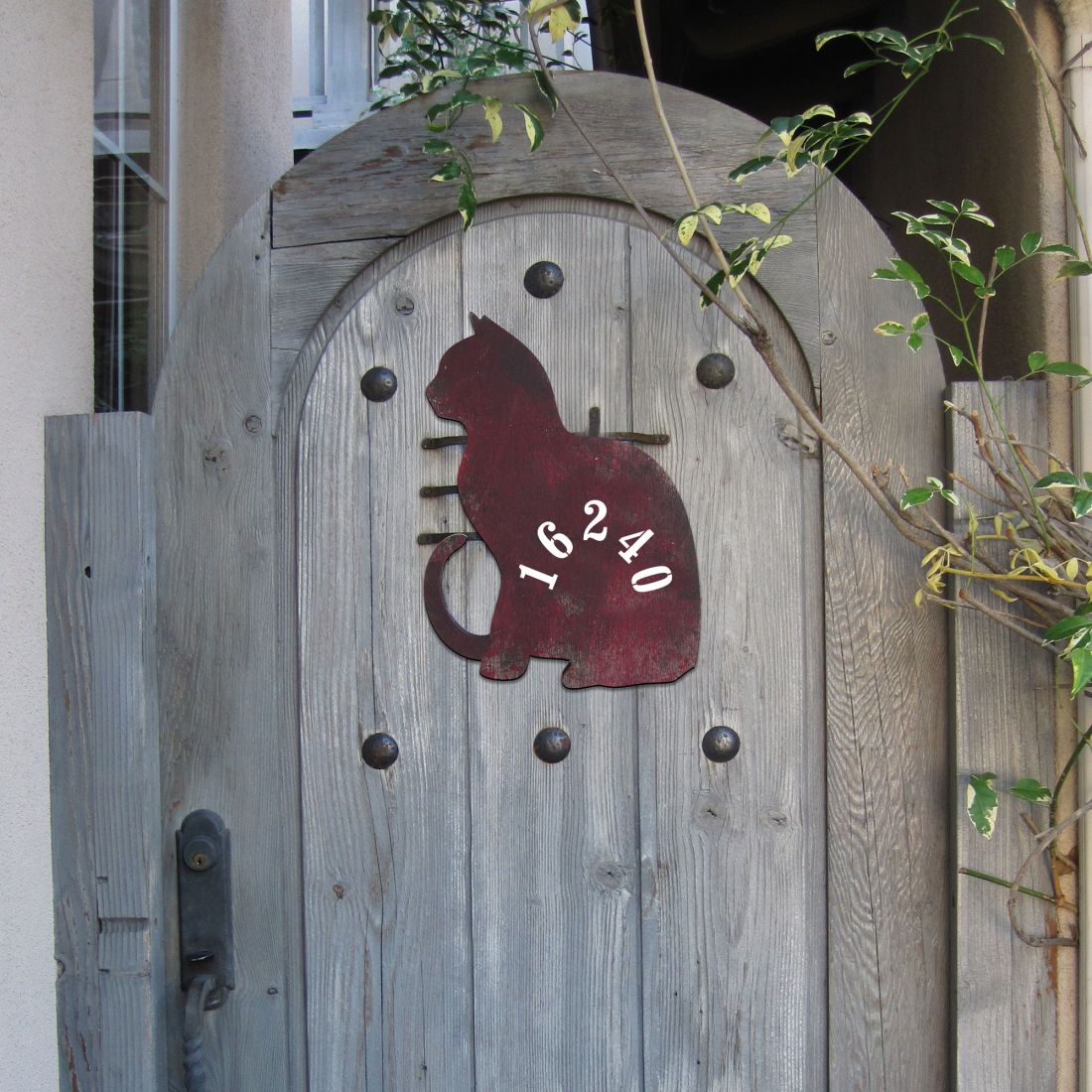 18 in. Cat Wooden Custom House Number Sign Decor