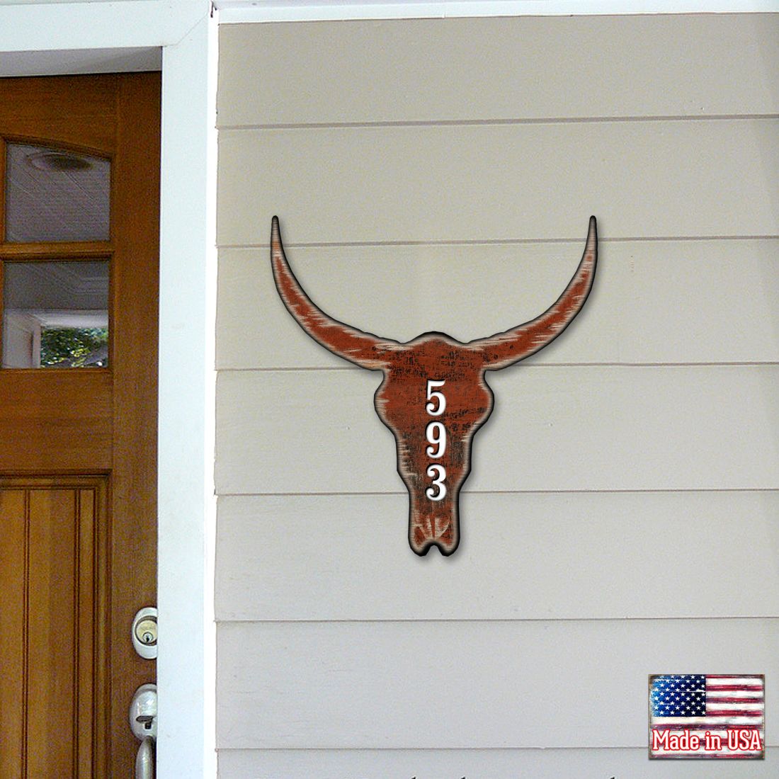 12 in. Cow Bison Buffalo Skull House Number Sign Decor