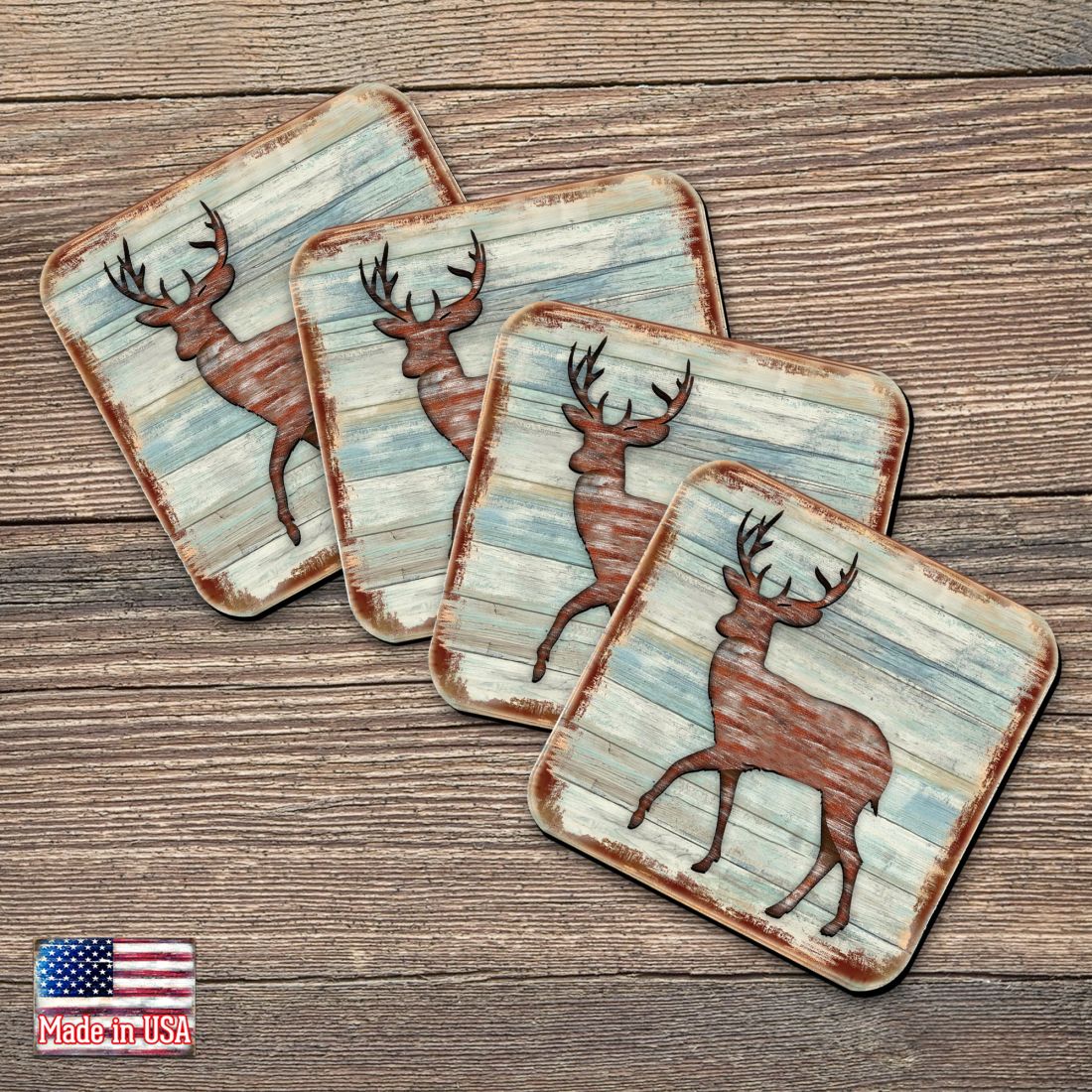 Picture of Nature Wonders 8198211-9C-S4 4 x 4 in. Deer Wooden Cork Coasters Gift - Set of 4
