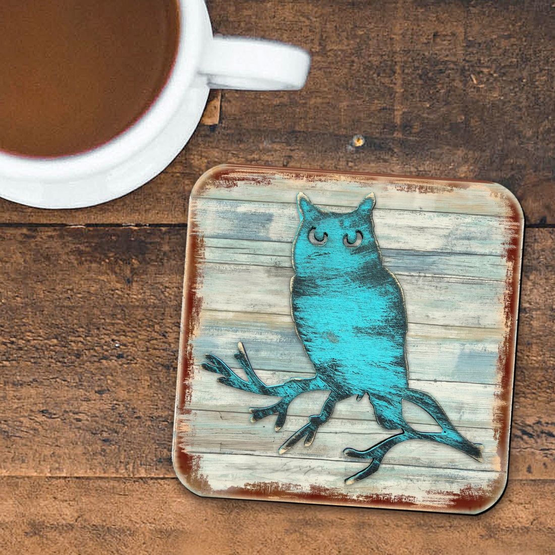 Picture of Nature Wonders 8198218-9C-S4 4 x 4 in. Owl Wooden Cork Coasters Gift - Set of 4