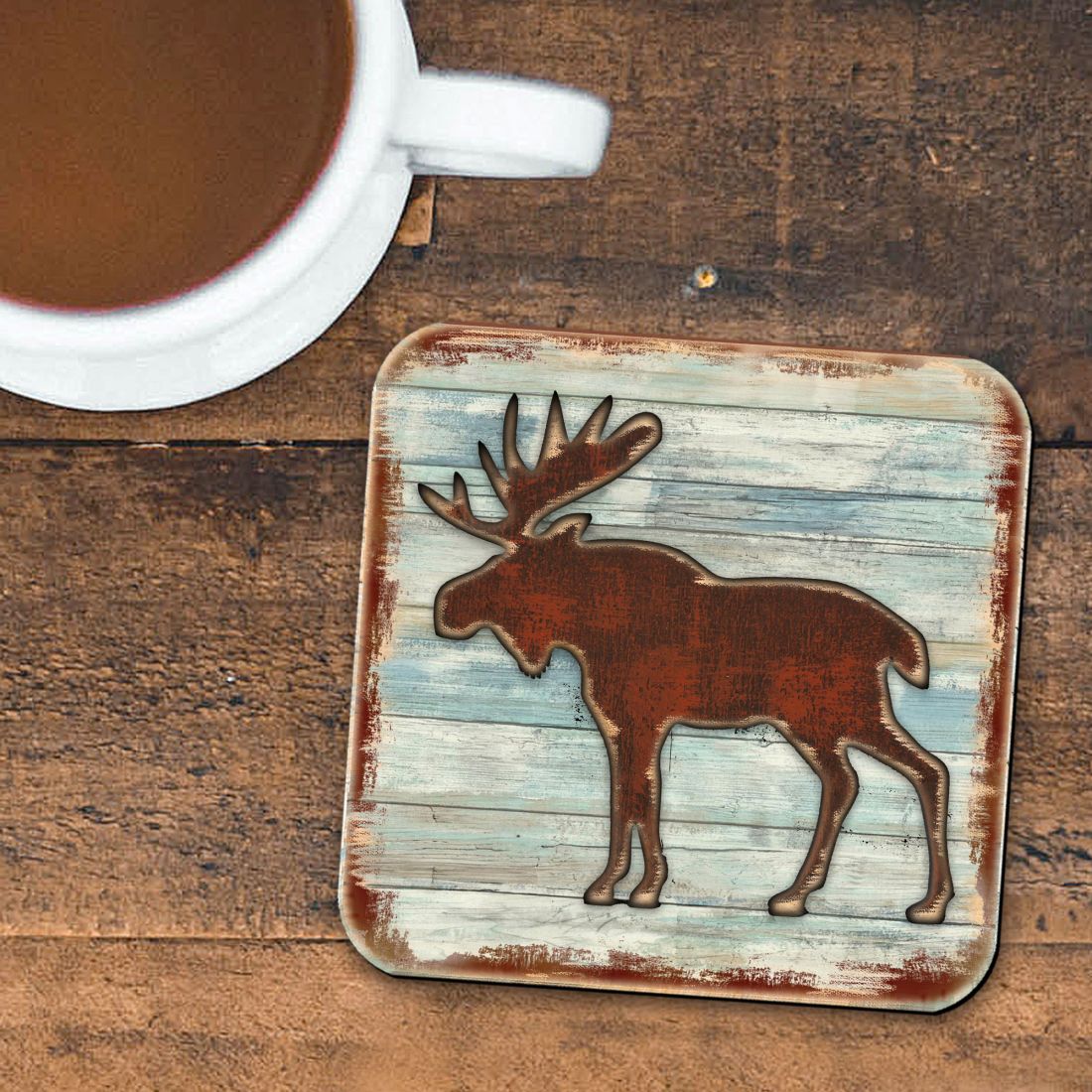 Picture of Nature Wonders 8198222-9C-S4 4 x 4 in. Moose Wooden Cork Coasters Gift - Set of 4