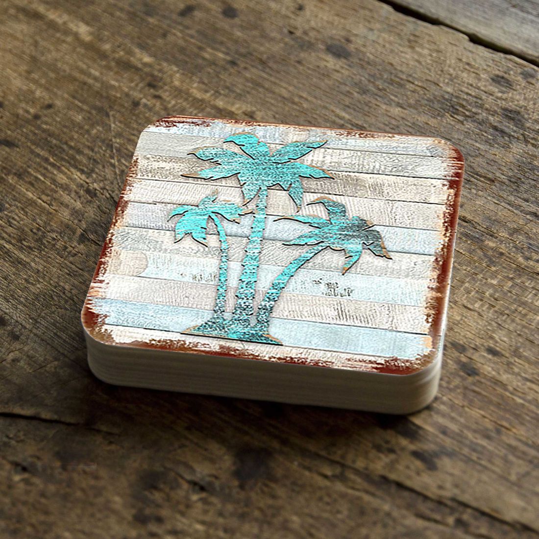 Picture of Nature Wonders 8198415-9C-S4 4 x 4 in. Palm Trees Coastal Wooden Cork Coasters Gift - Set of 4