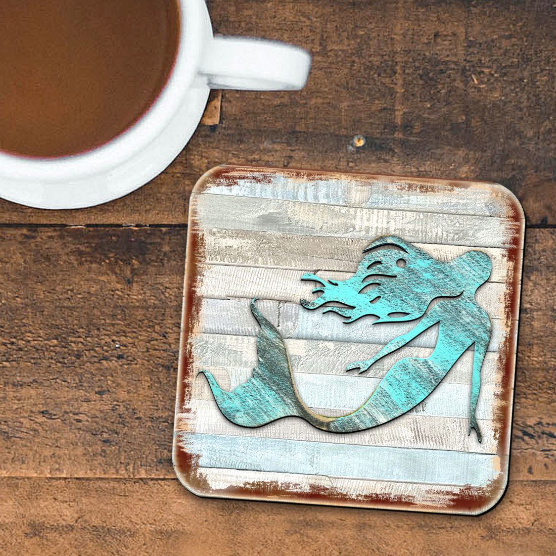 Picture of Nature Wonders 8198514-9C-S4 4 x 4 in. Mermaid Coastal Wooden Cork Coasters Gift - Set of 4