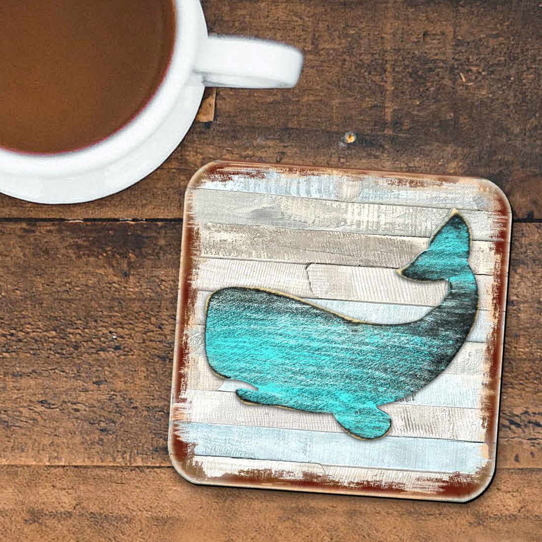 Picture of Nature Wonders 8198516-2-9C-S4 4 x 4 in. Humpback Whale Coastal Wooden Cork Coasters Gift - Set of 4