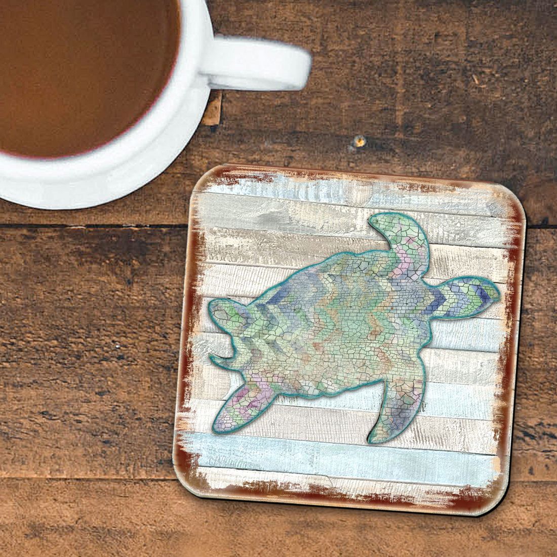 Picture of Nature Wonders 8198518-9C-S4 4 x 4 in. Sea Turtle Coastal Wooden Cork Coasters Gift - Set of 4