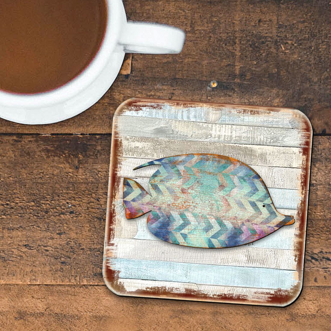 Picture of Nature Wonders 8198527-2-9C-S4 4 x 4 in. Tropical Fish Coastal Wooden Cork Coasters Gift - Set of 4
