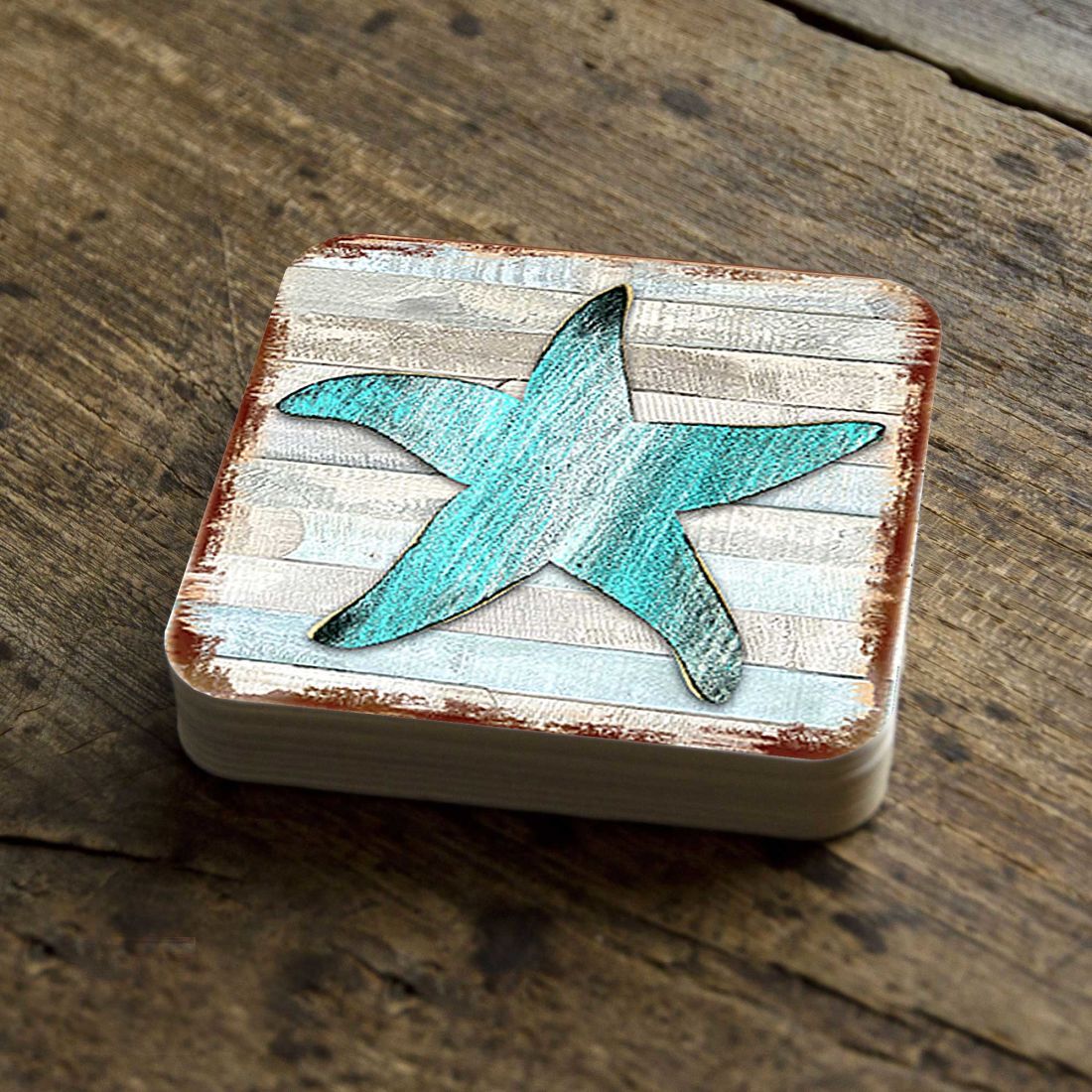 Picture of Nature Wonders 8198531-9C-S4 4 x 4 in. Starfish Coastal Wooden Cork Coasters Gift - Set of 4