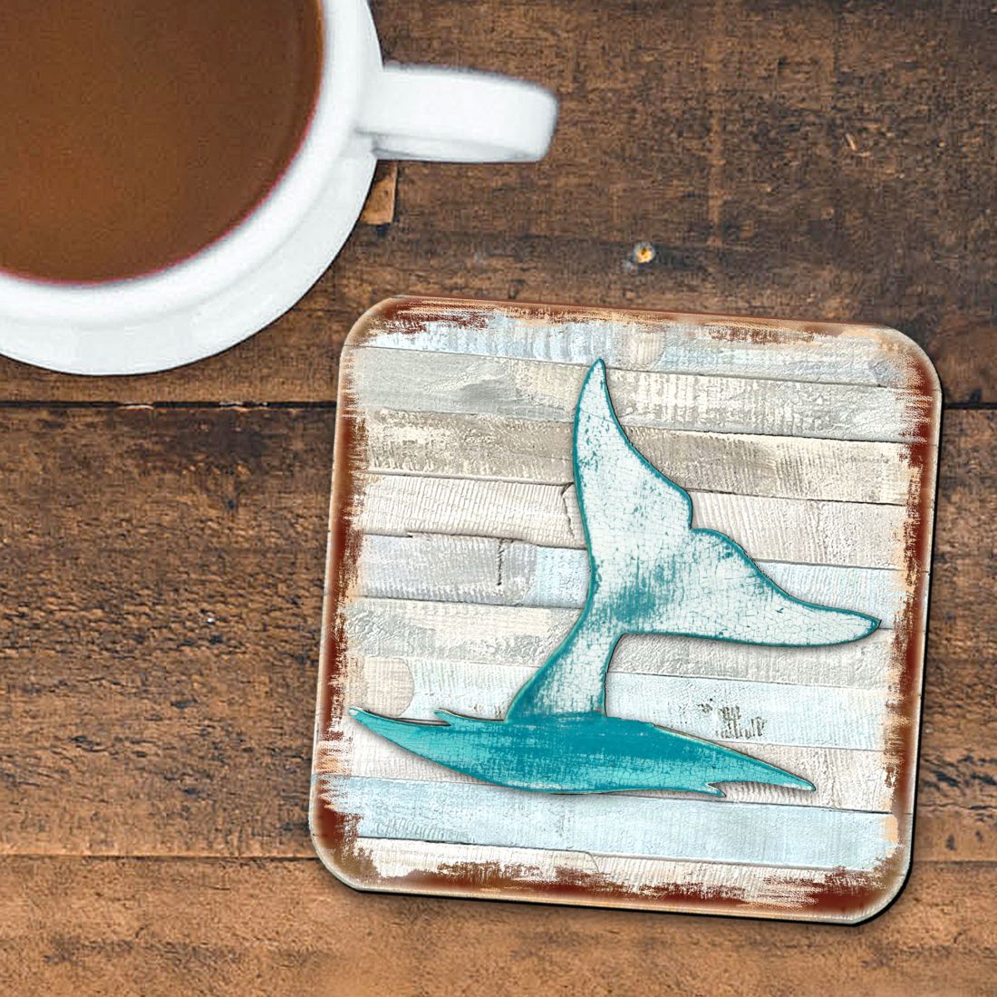 Picture of Nature Wonders 8198535-9C-S4 4 x 4 in. Whales Tale Coastal Wooden Cork Coasters Gift - Set of 4