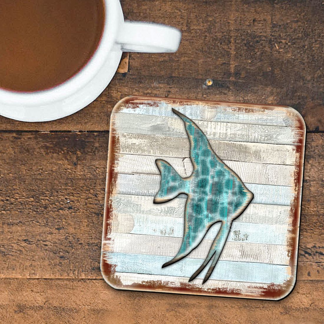 Picture of Nature Wonders 8198537-9C-S4 4 x 4 in. Fish Coastal Wooden Cork Coasters Gift - Set of 4