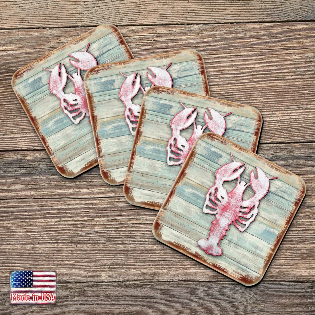Picture of Nature Wonders 8198538-9C-S4 4 x 4 in. Lobster Coastal Wooden Cork Coasters Gift - Set of 4