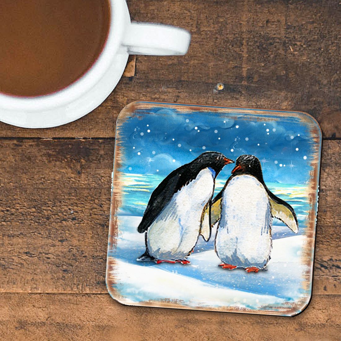 Picture of Nature Wonders 8198542C-S4 4 x 4 in. Penguins Coastal Wooden Cork Coasters Gift - Set of 4