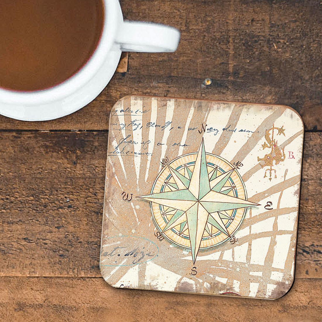 Picture of Nature Wonders 8198620C-S4 4 x 4 in. Compass Coastal Wooden Cork Coasters Gift - Set of 4