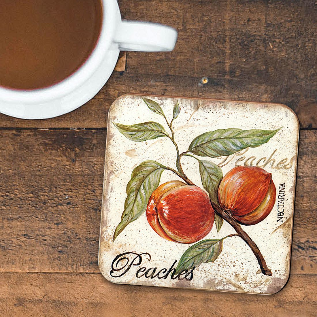 Picture of Nature Wonders 8198632C-S4 4 x 4 in. Peaches Wooden Cork Coasters Gift - Set of 4