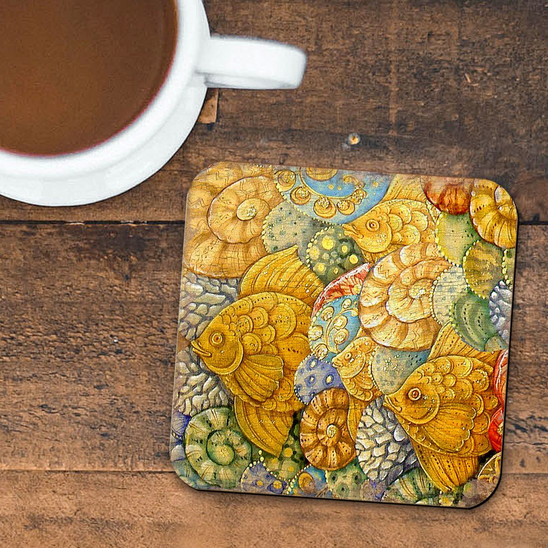 Picture of Nature Wonders 95018C-S4 4 x 4 in. Fish Coastal Art Wooden Cork Coasters Gift - Set of 4