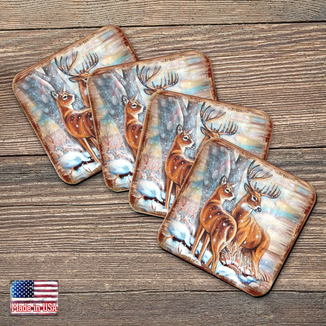 Picture of Nature Wonders 95212C-S4 4 x 4 in. Deers Wooden Cork Coasters Gift - Set of 4