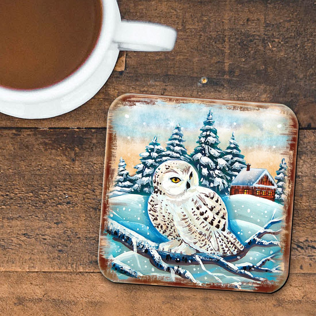 Picture of Nature Wonders 95213C-S4 4 x 4 in. Owl Wooden Cork Coasters Gift - Set of 4