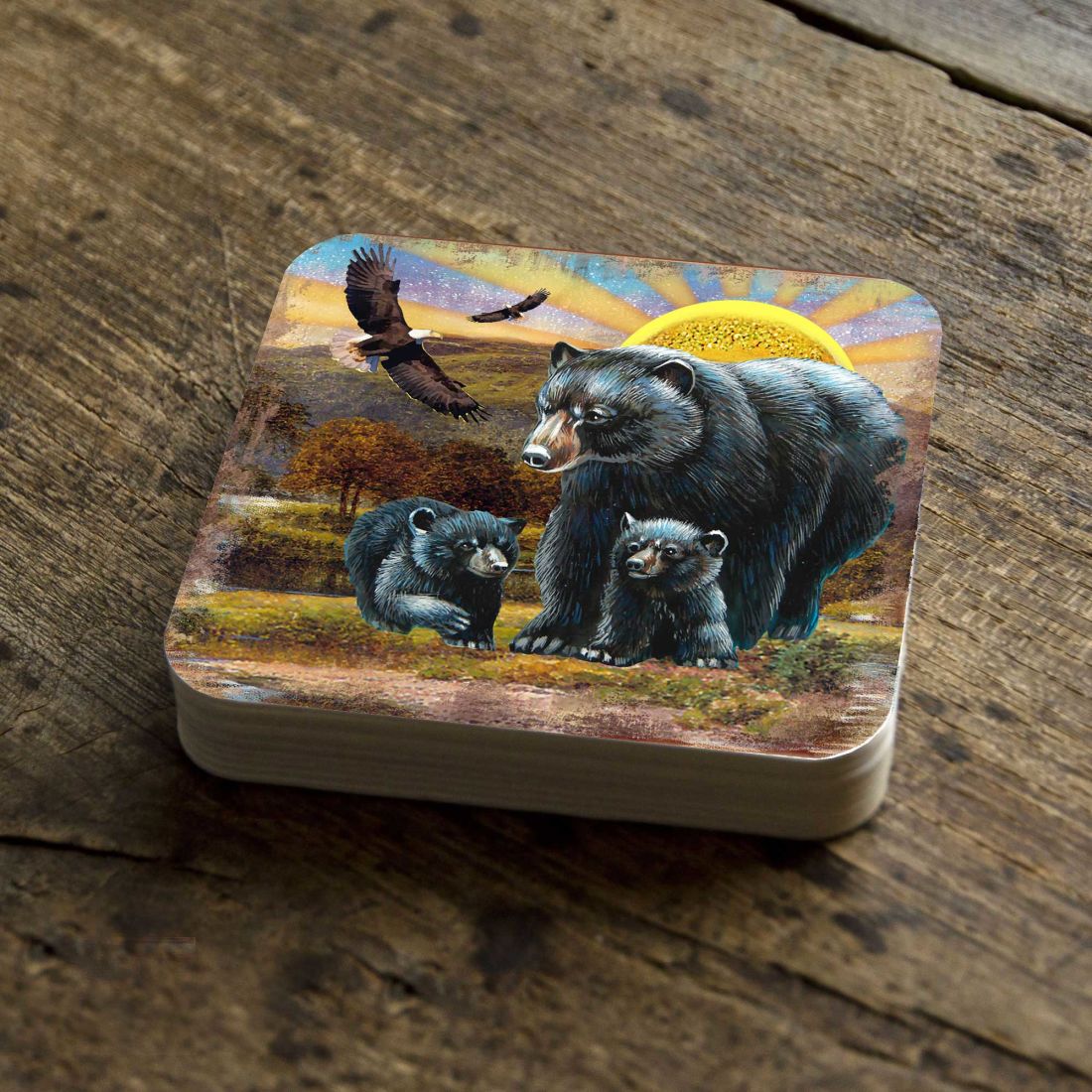 Picture of Nature Wonders 95214C-S4 4 x 4 in. Bears Wooden Cork Coasters Gift - Set of 4