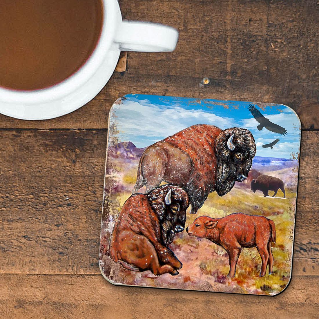 Picture of Nature Wonders 95217C-S4 4 x 4 in. Buffalos Wooden Cork Coasters Gift - Set of 4